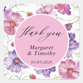 Sticker Carré  Purple Pink Floral Wedding 