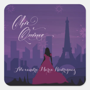 Sticker Carré Purple Pink Paris Fireworks Quinceañera