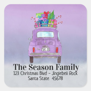 Sticker Carré Purple Retro Fiat 500 avec cadeaux de Noël