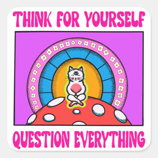 Sticker Carré Purple Rose Pense Pour Vous Chat (Devant)