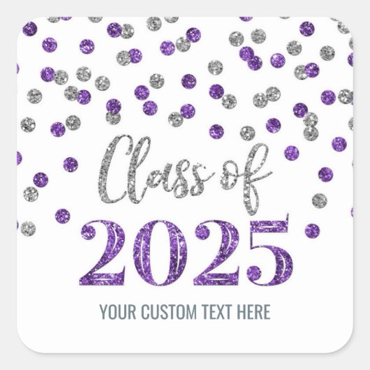 Sticker Carré Purple Silver Confetti Graduation 2025 (Devant)
