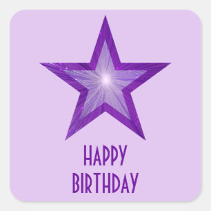 Sticker Carré Purple Star 'Joyeux anniversaire' carré violet pâl