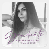 Sticker Carré Purple Stylish Script Photo Graduation (Devant)