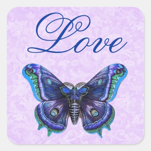 Sticker Carré Purple Vintage Butterfly Love Mariage (Devant)