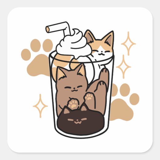 Sticker Carré Purr-fect Blend : Cat and Coffee Art for Pet Lover (Devant)