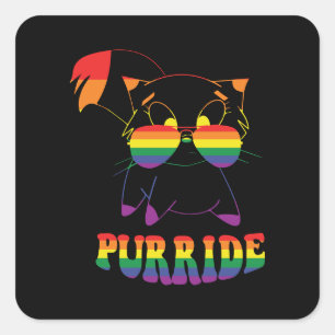 Sticker Carré Purride Cute chat gay Lesbienne Arc en ciel