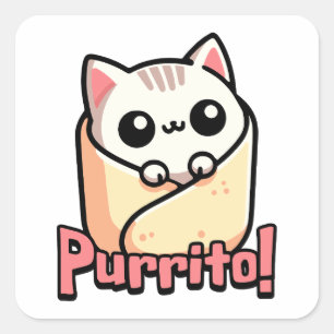 Sticker Carré Purrito ! Cute Burrito Pun de chat
