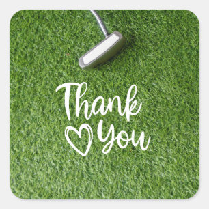 Sticker Carré Putter de golf sur gazon vert Merci
