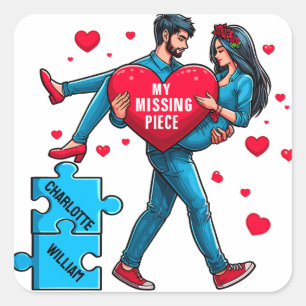 Sticker Carré Puzzle d'amour personnalisé - Mon morceau manquant