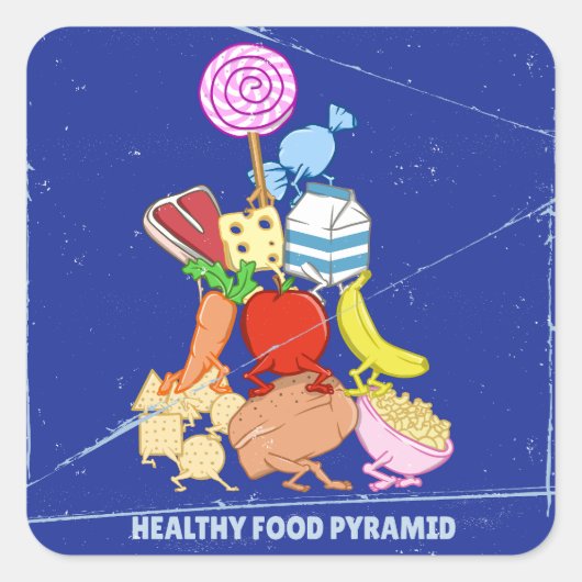 Sticker Carré Pyramide alimentaire saine dessin humoristique (Devant)
