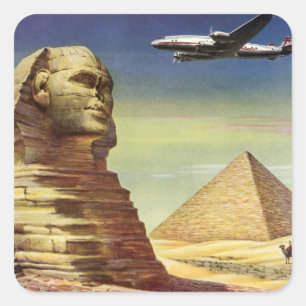 Sticker Carré Pyramides vintages, le grand sphinx de Gizeh, Egyp