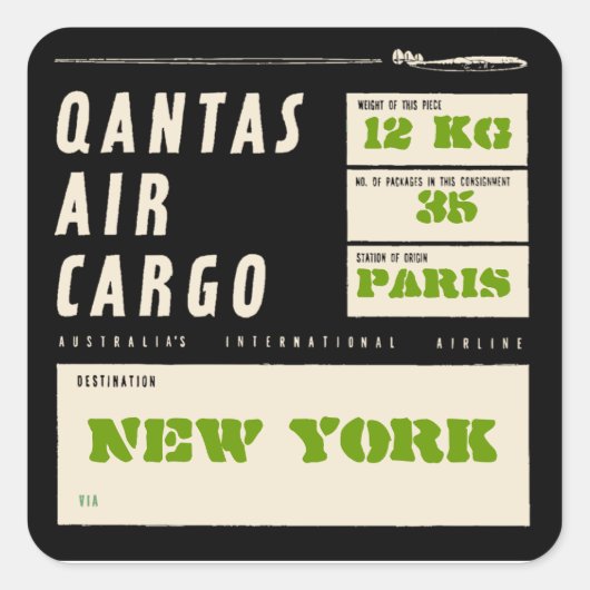 Sticker Carré QANTAS AIR CARGO (Black) (Devant)