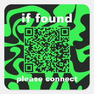Sticker Carré QR Code chaux vert mignon perdu trouvé