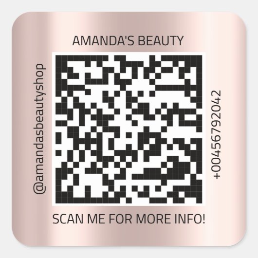 Sticker Carré QR Code Nom promotionnel Contact Rose Web (Devant)
