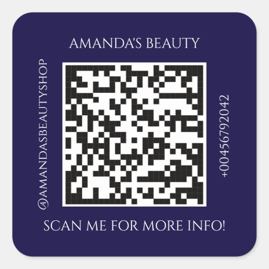 Sticker Carré QR Code Nom promotionnel Contact Violet (Devant)