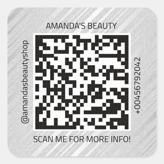 Sticker Carré QR Code Nom promotionnel Contact Web Kraft Silver (Devant)