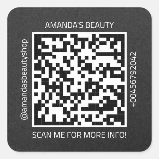 Sticker Carré QR Code Nom promotionnel Contact Web Natural Grey (Devant)