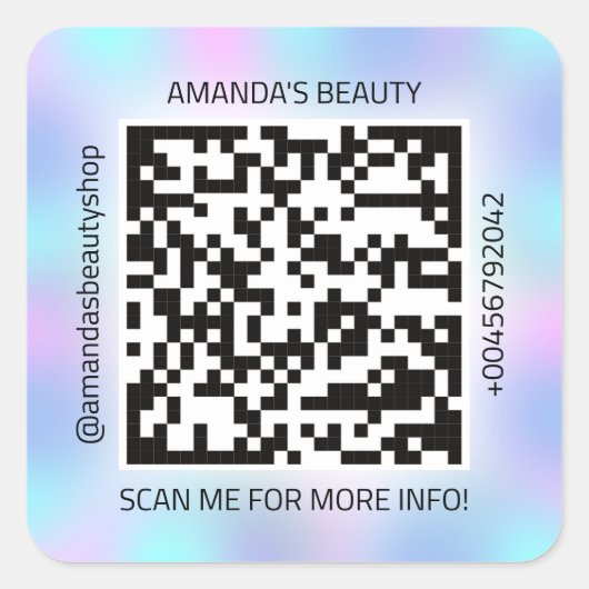 Sticker Carré QR Code Nom promotionnel Contact Web Rose Blue (Devant)