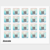 Sticker Carré QR Code Parties scintillant rose goutte d'eau bleu (Feuille)