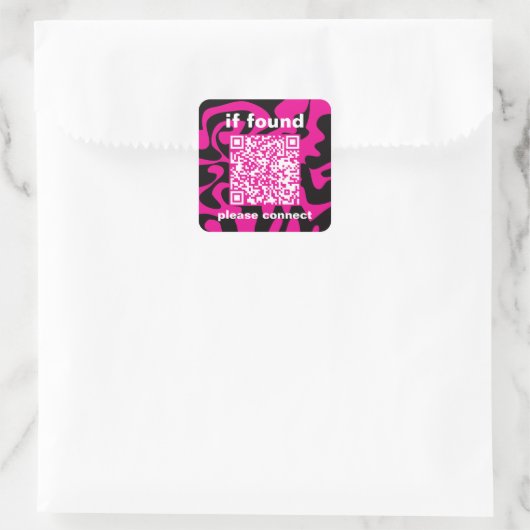 Sticker Carré QR Code rose chaud mignon perdu trouvé (Sac)