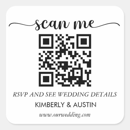 Sticker Carré Qr Code RSVP | Site Web de Mariage (Devant)