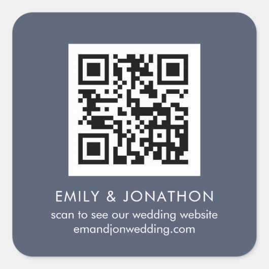 Sticker Carré QR Code Site Mariage Noms Dusty Navy Blue (Devant)