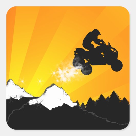 Sticker Carré quads. coucher de soleil orange. (Devant)