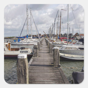 Sticker Carré Quai avec bateaux et yachts à Marken Pays-Bas