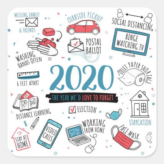 Sticker Carré Quarantine 2020 Lockdown Commemorative (Devant)