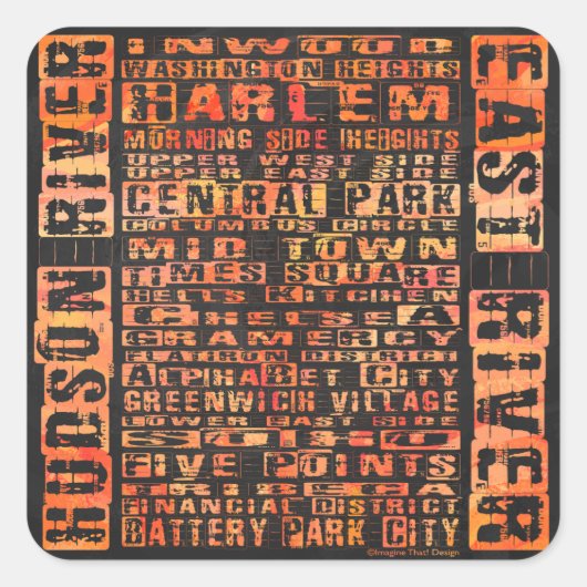 Sticker Carré Quartiers de NYC Orange (Devant)