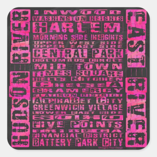 Sticker Carré Quartiers NYC Hot Rose (Devant)