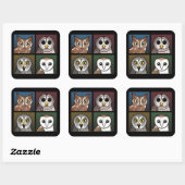 Sticker Carré Quatre Chouettes couleur (foncé) (Feuille)