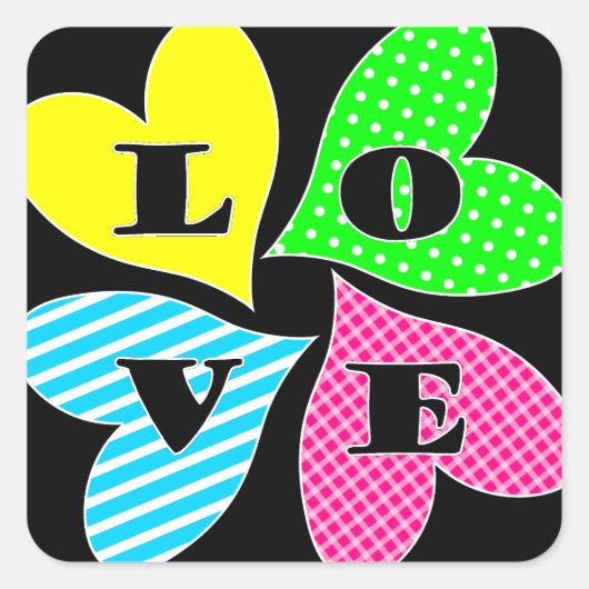 Sticker Carré Quatre Coeurs colorés (Devant)