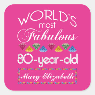 Sticker Carré quatre-vingtième Anniversaire la plupart de rose