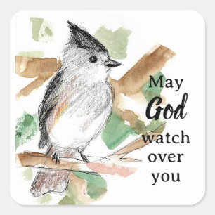 Sticker Carré Que Dieu Vous Protège Oiseau Titmouse