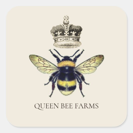 Sticker Carré Queen Bee Crown Apiary Beekeeper Farm Honey Squale (Devant)