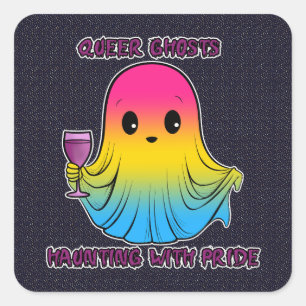Sticker Carré Queer Ghosts, Ghost dans les couleurs du drapeau P