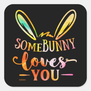 Sticker Carré QUELQUES BUNNY VOUS AIME drôle cadeau de vacances