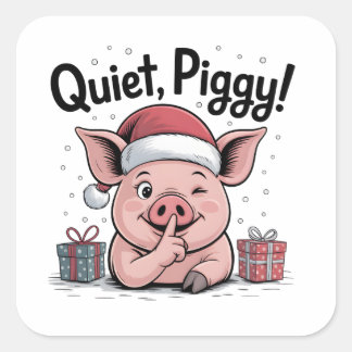 Sticker Carré Quiet Piggy Christmas Santa hat Democratic