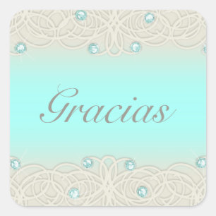 Sticker Carré Quinceanera Aqua Éperche et dentelle