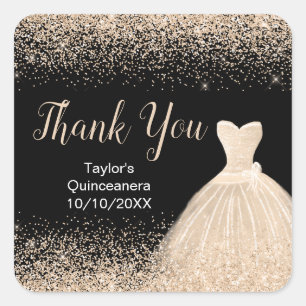 Sticker Carré Quinceanera Champagne Robe Blanche Parties scintil