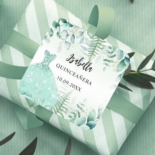 Sticker Carré Quinceanera eucalyptus bois vert
