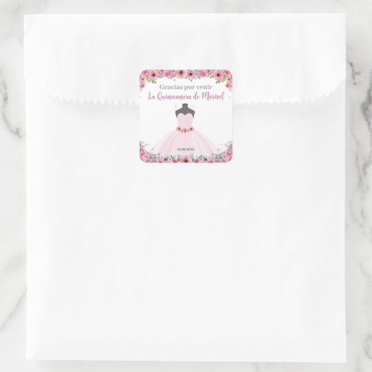 Sticker Carré Quinceanera Florale Rose (Sac)
