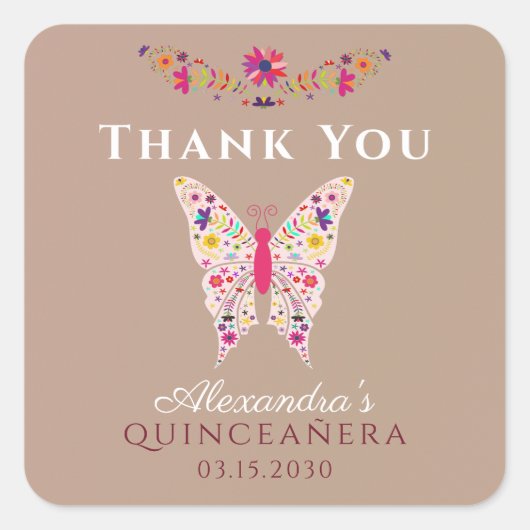 Sticker Carré Quinceañera pour Merci d'anniversair (Devant)