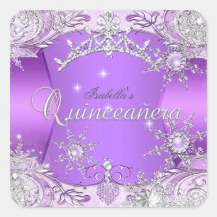 Sticker Carré Quinceanera Purple Winter Wonderland Snowflakes