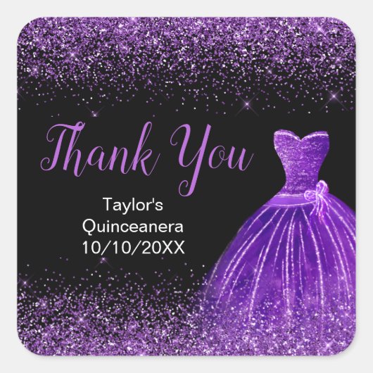 Sticker Carré Quinceanera Robe Violet foncé Robe Faux Parties sc (Devant)
