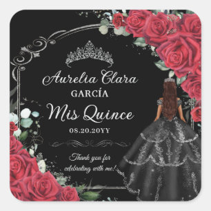 Sticker Carré Quinceañera Roses rouges Roses florales Roses noir