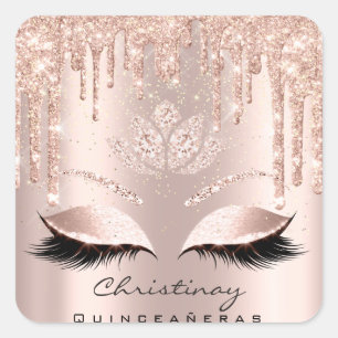Sticker Carré Quinceañeras Douce 16e 15e Parties scintillant Ros
