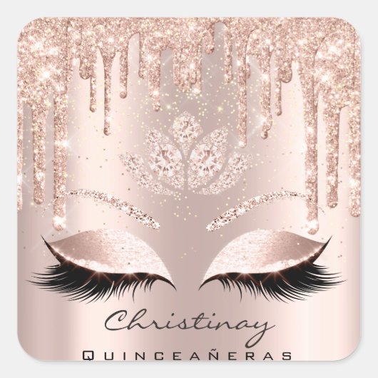 Sticker Carré Quinceañeras Douce 16e 15e Parties scintillant Ros (Devant)