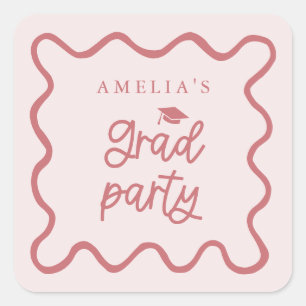 Sticker Carré Quirky Wavy Line Blush Pink Grad Party Favoriser